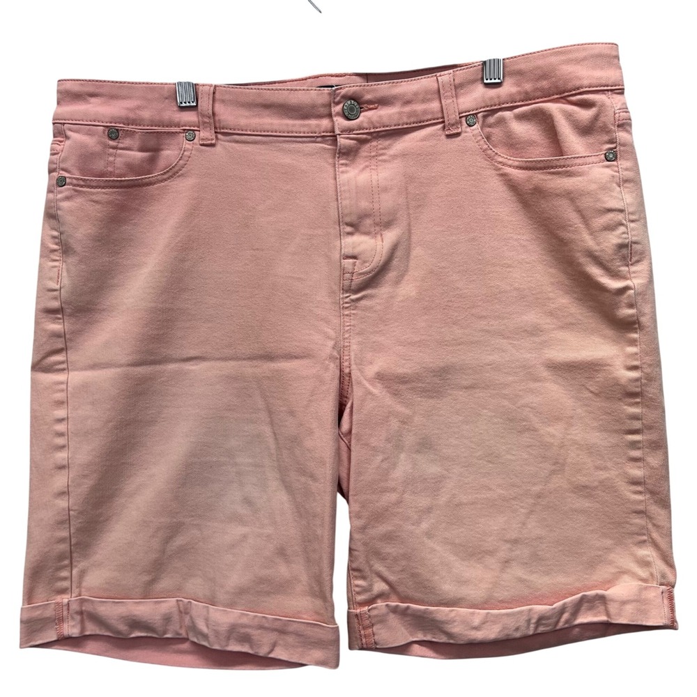 Talbots Simply Flattering Shorts Women 18 Peach Pink Cuffed Stretch Washed Denim